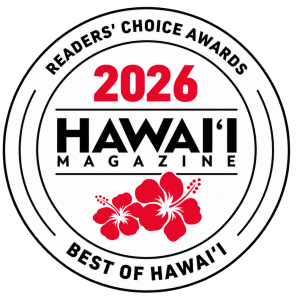 2026 Hawaii Magazine Readers' Choice Awards logo with hibiscus flowers.